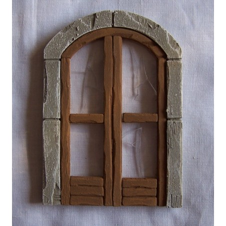 Finestra a balcone arrotondato con vetro rotto e cornice 083